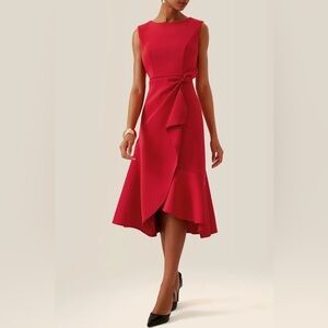 NWT Fehaute red asymmetrical ruffled boat neck sleeveless dress sz 4